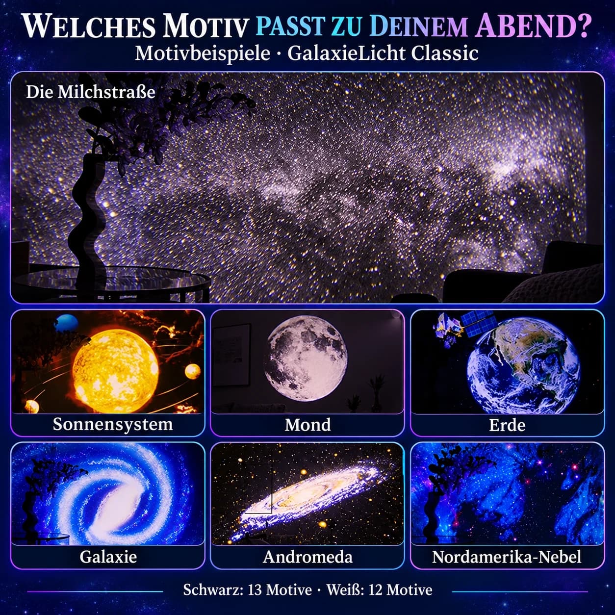 Classic: Schwarz mit 13 und Weiß mit 12 Motiven