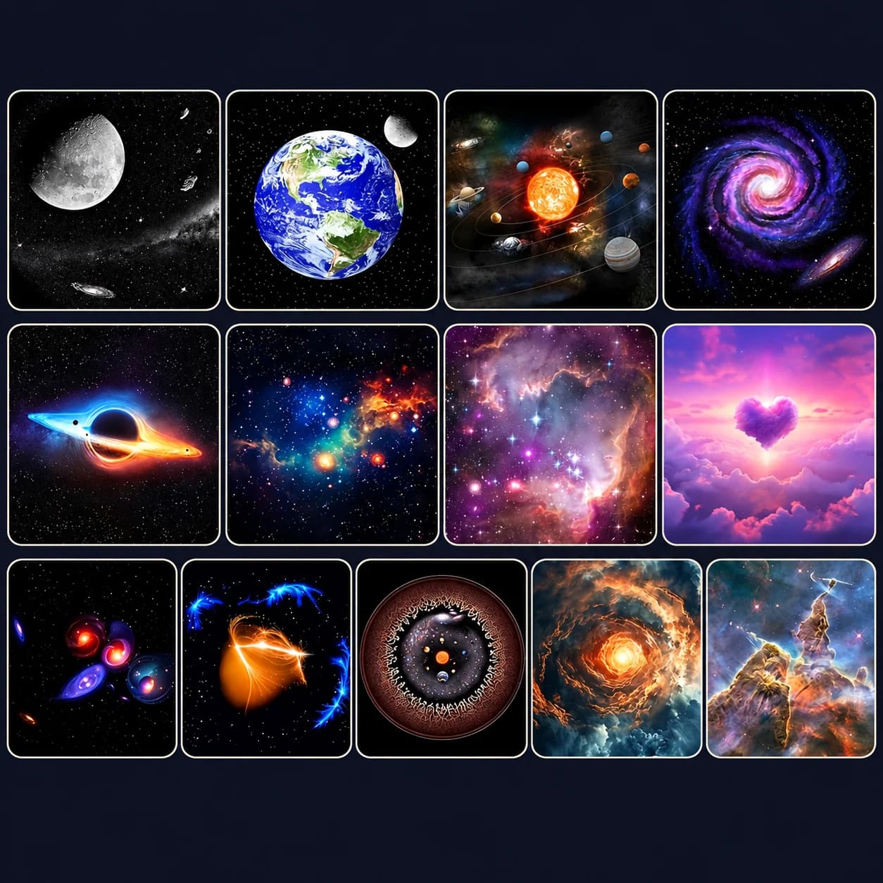 Die 13 mitgelieferten Motive des GalaxieLicht Pro