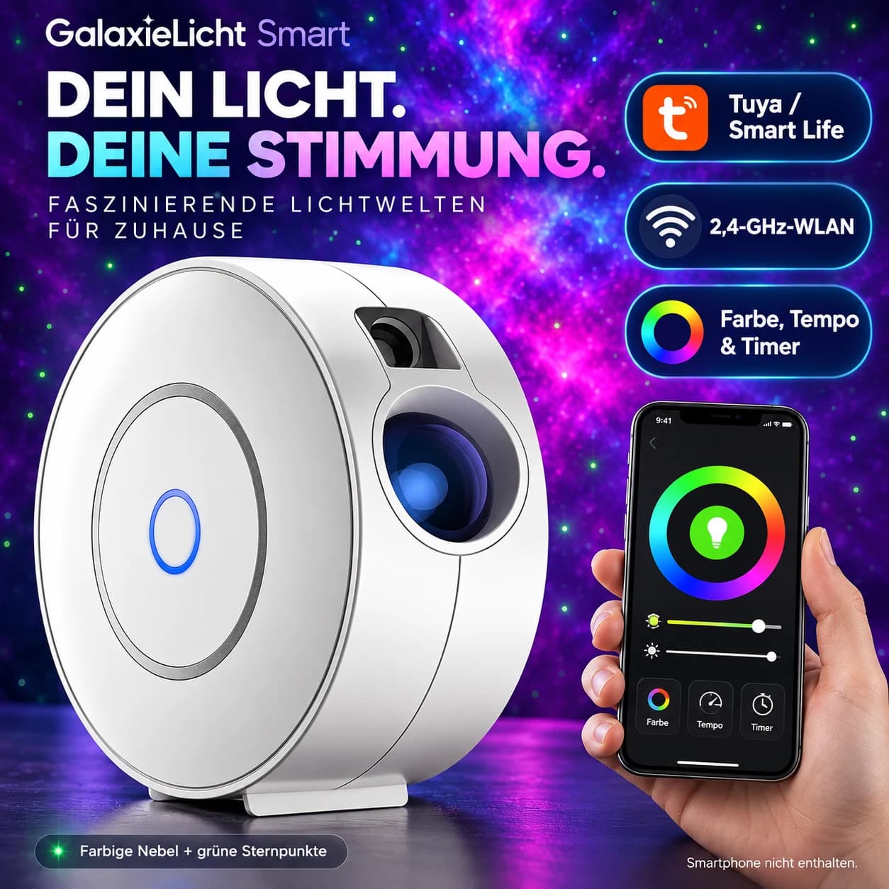 Smart: Farbige Nebel, grüne Sternpunkte und App-Steuerung